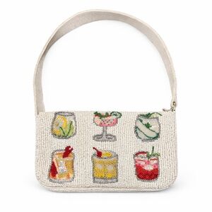 Viral Cocktail Drinks Beaded Shoulder Bag White Made in India NWT